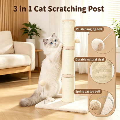 3-in-1 Tall Sisal Cat Scratching Post Tower