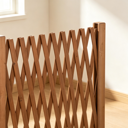 Expandable Wooden Pet Gate, Freestanding Retractable Dog Safety Fence for Doorway &amp; House