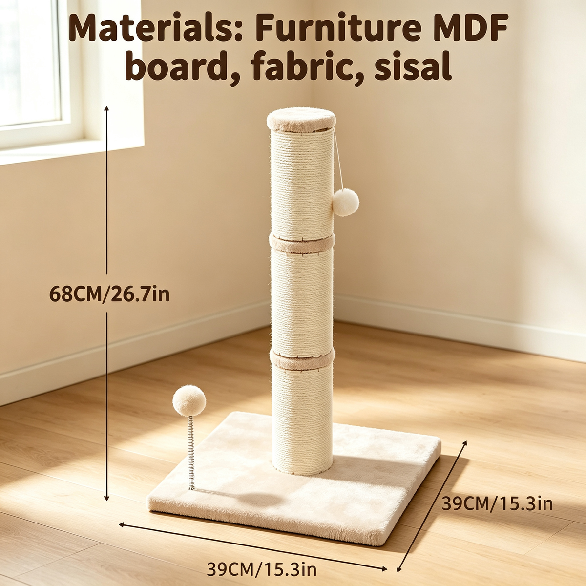 3-in-1 Tall Sisal Cat Scratching Post Tower