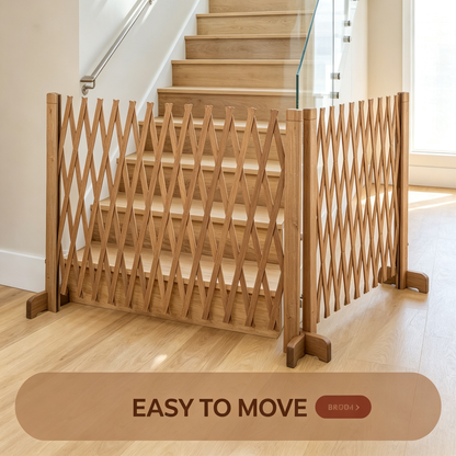 Expandable Wooden Pet Gate, Freestanding Retractable Dog Safety Fence for Doorway &amp; House