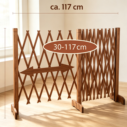 Expandable Wooden Pet Gate, Freestanding Retractable Dog Safety Fence for Doorway &amp; House