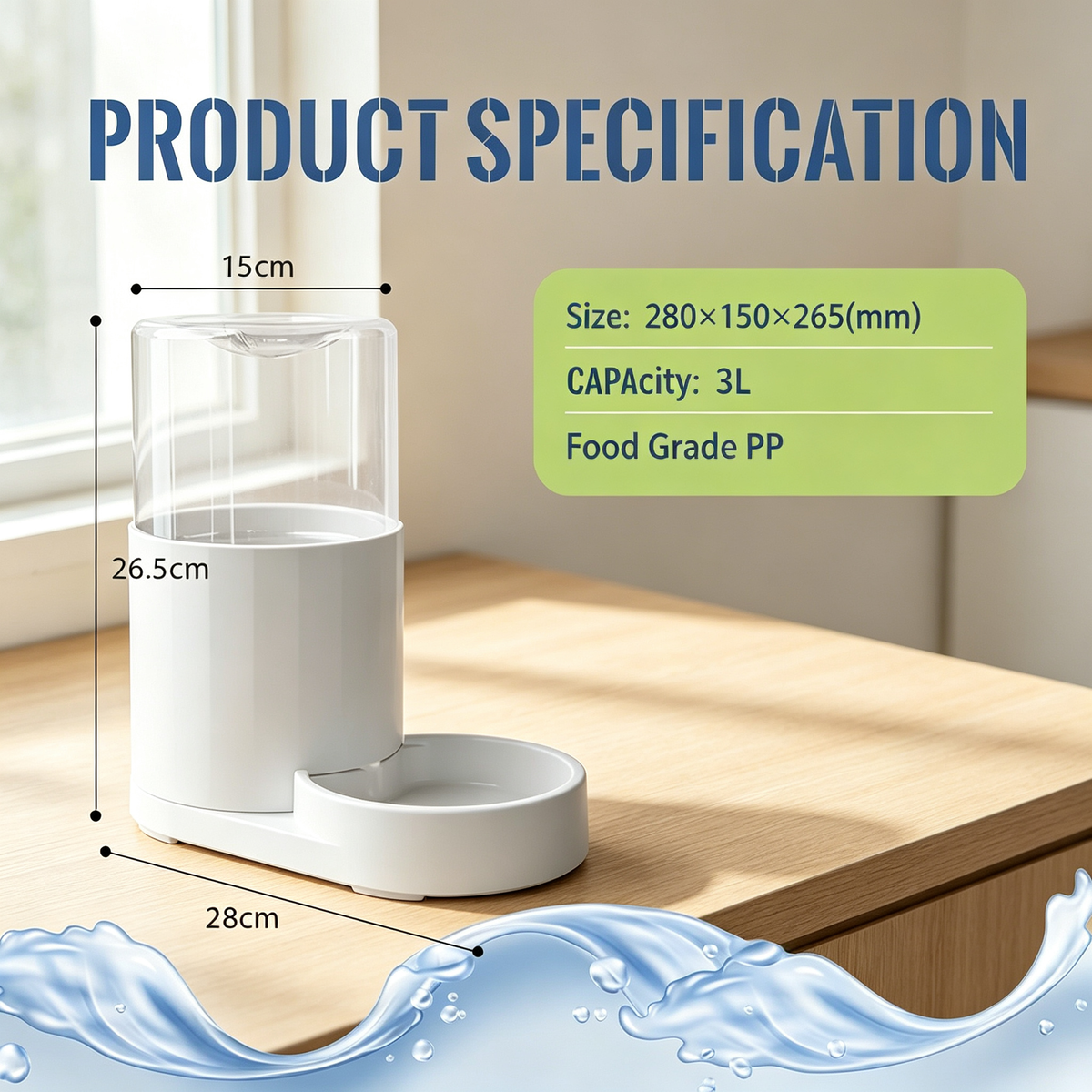 Gravity Automatic Pet Water Dispenser 3L for Cats &amp; Small Dogs