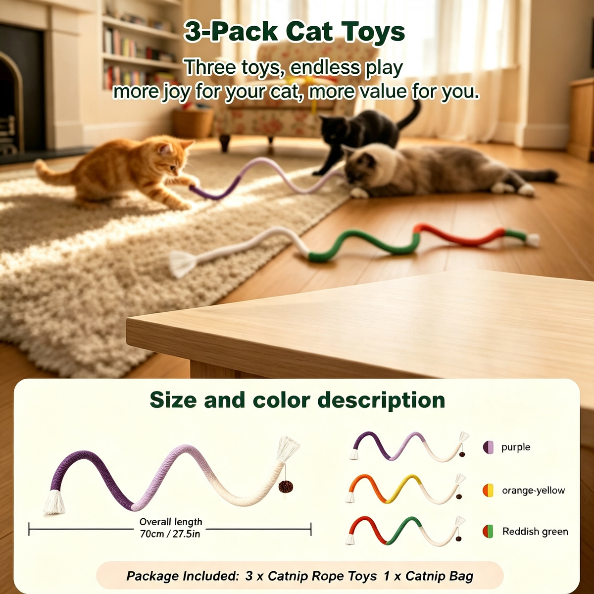 Flexible Sisal Rope Cat Chew Toy, Interactive Catnip Rope Toy for