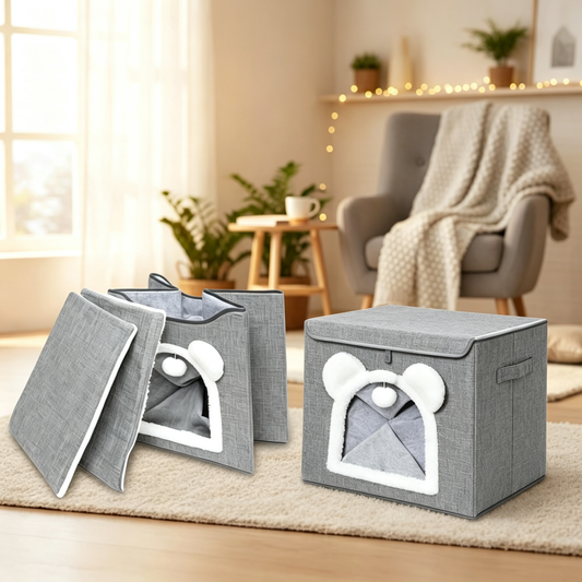 2-Tier Foldable Cat Cave House with Sisal Scratching Pad